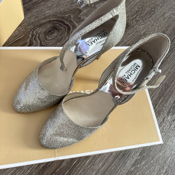 Michael Kors Silver Georgia Ankle Strap Glitter Heel Women’s 10 - Picture 4 of 8